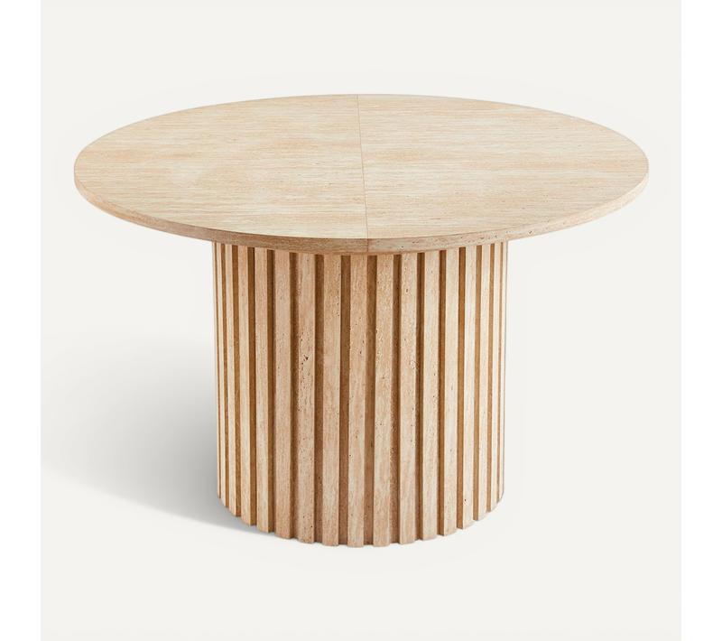 Table Ronde Extensible Pied Central Style Colonne Burkina 120-160cm Effet Travertin Beige