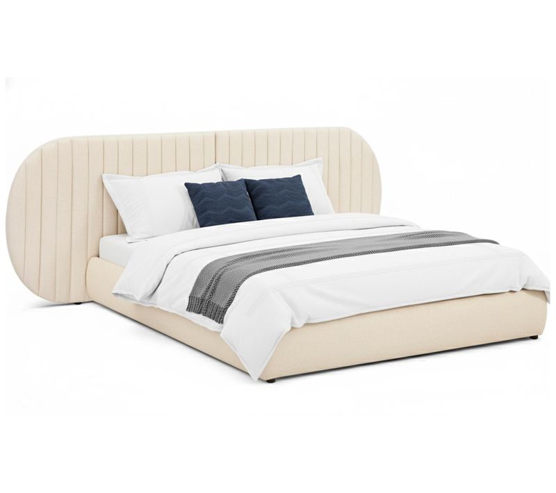 Lit-coffre Complet Avec Tête De Lit Modulable Cocon 180x200cm Tissu Beige