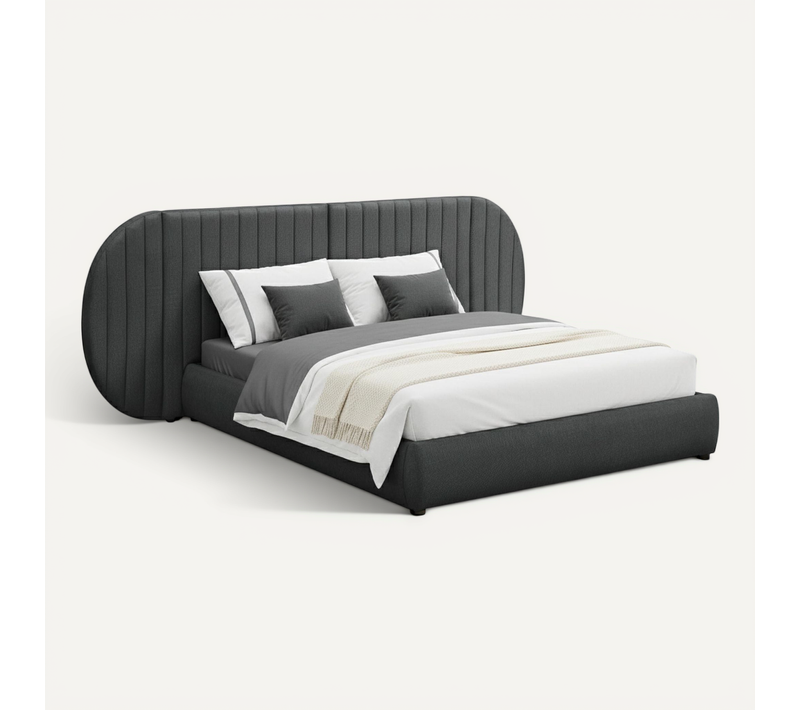 Lit-coffre Complet Avec Tête De Lit Modulable Cocon 160x200cm Tissu Gris Foncé