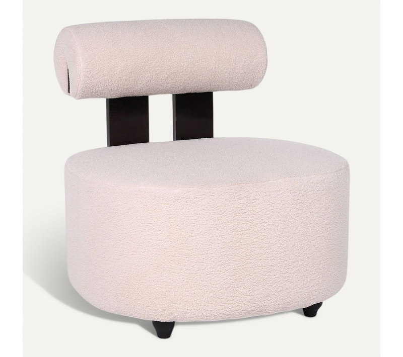 Fauteuil Design Canelo Bois Foncé Et Tissu Bouclette Beige