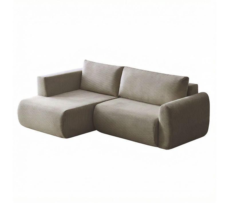 Canapé Compressé Canapé D'angle à Gauche 4 Places Montaigne Velours Côtelé Taupe Clair