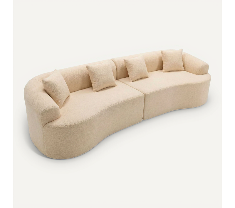 Canapé Compressé Grand Canapé Incurvé 5 Places Harmonia Tissu Teddy Beige