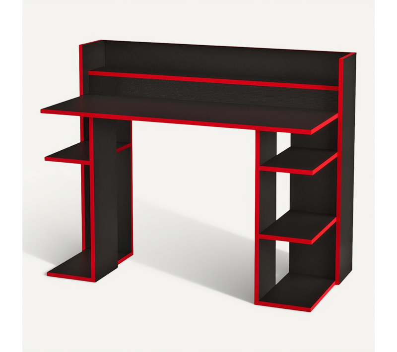 Bureau à Étagères Style Gamer Vrecto L124cm Noir Et Rouge