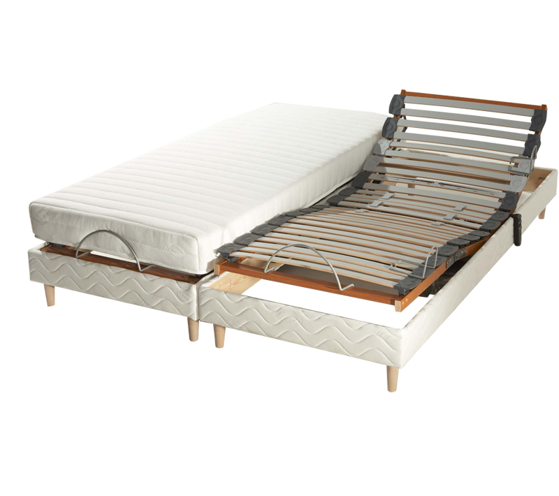 Lit Electrique Matelas Mousse Accueil Latex + Sommier 2x80x200 Avec Reglage Fermete