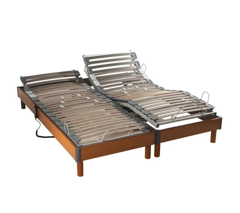 Lot De Lits Electriques Tous Lattes Bois Merisier 2x80x200