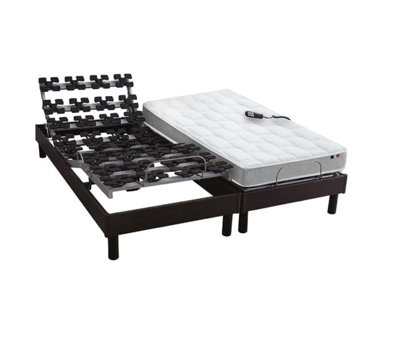 Lit Electrique Matelas Mousse Accueil Memoire De Forme + Sommier 2x90x200