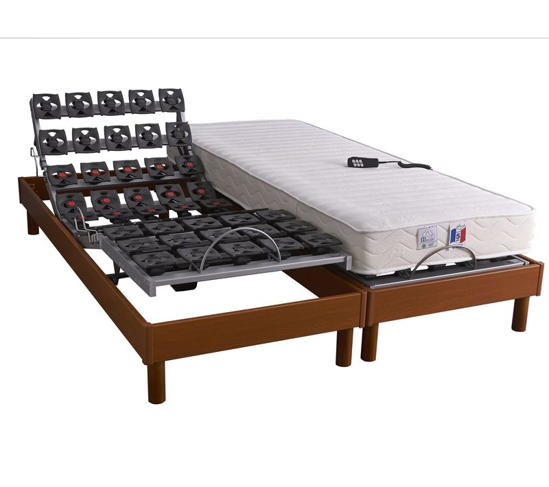 Lit Electrique Matelas Latex 5 Zones + Sommier 2x90x200 Reglage Fermete Lombaire