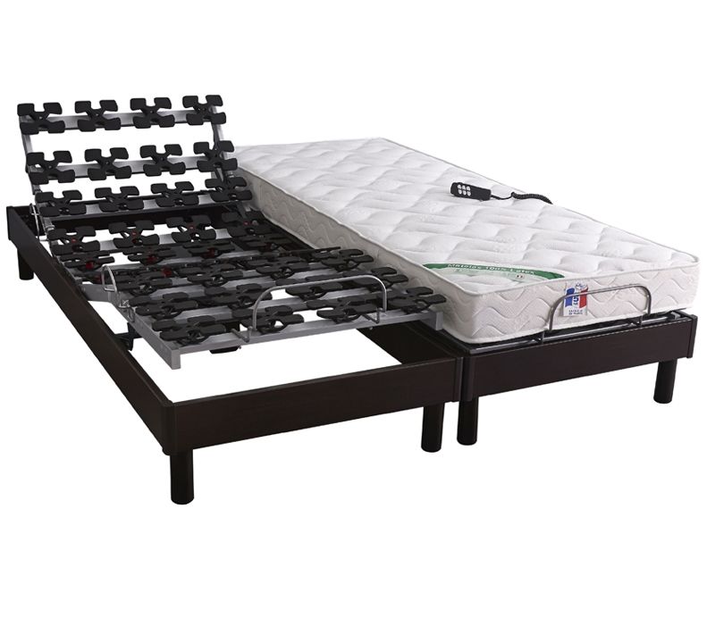 Lit Electrique Matelas Mousse Accueil Latex + Sommier 2x90x200 Zone Lombaire Ferme