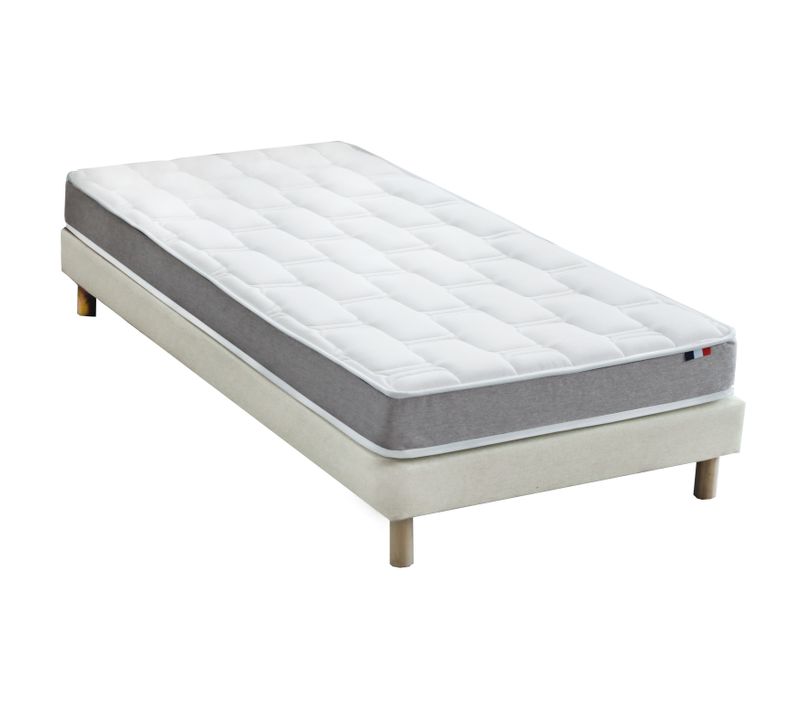 Ensemble Matelas Mousse Memoire De Forme Biconfort + Sommier + Oreiller et Couette 90x190