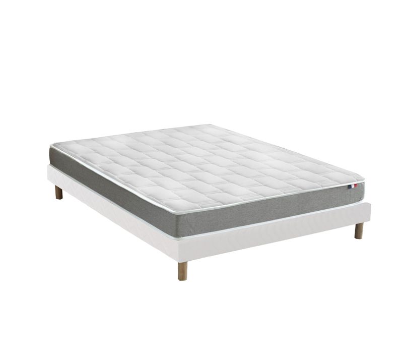 Ensemble Matelas Mousse Memoire De Forme Biconfort + Sommier + Oreiller et Couette 140x190