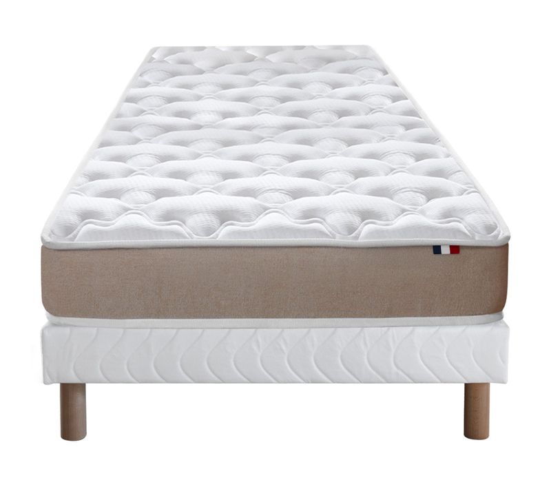 Ensemble Matelas Mousse Accueil Latex 3 Zones Initialbi Confort + Sommier 90x200 Blanc