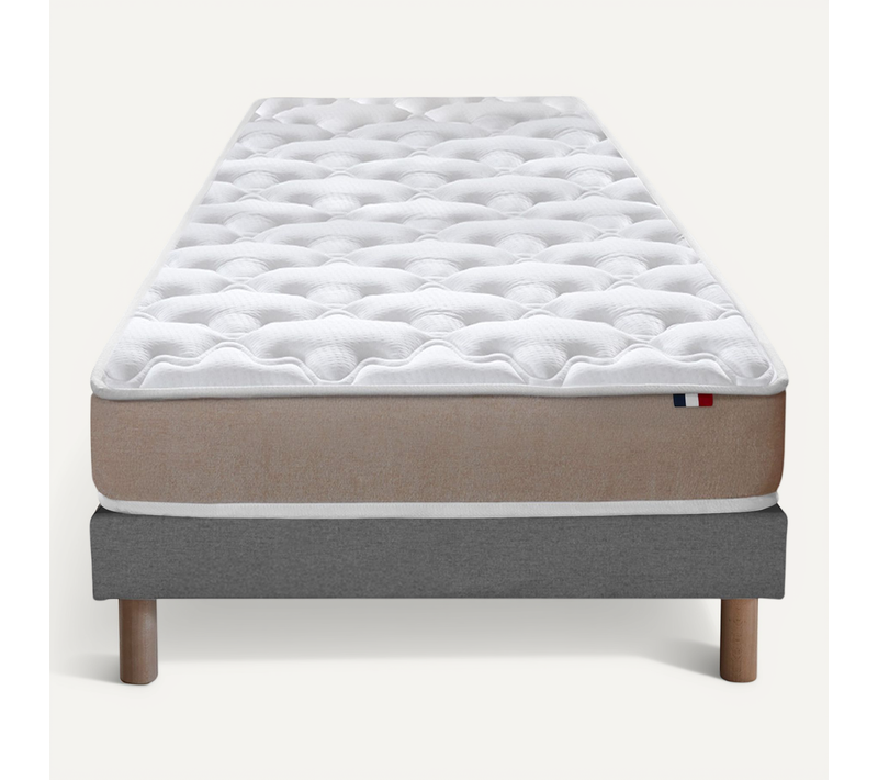 Matelas Mousse Accueil Latex 3 Zones + Sommier 90x190 Gris Chine
