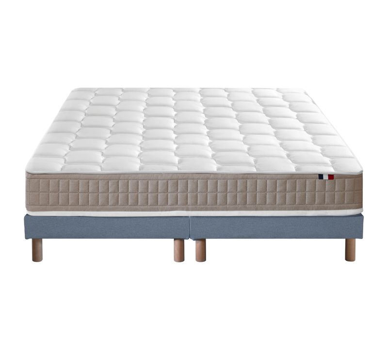 Ensemble Matelas Latex 5 Zones Originel + Sommier 2x80x200 Bleu Denim