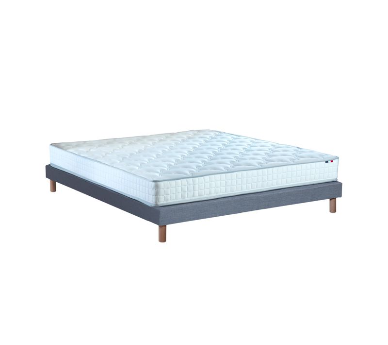 Ensemble Matelas Ressorts Fermes Biconiques Spectre + Sommier 140x190 Sommier Bleu Denim