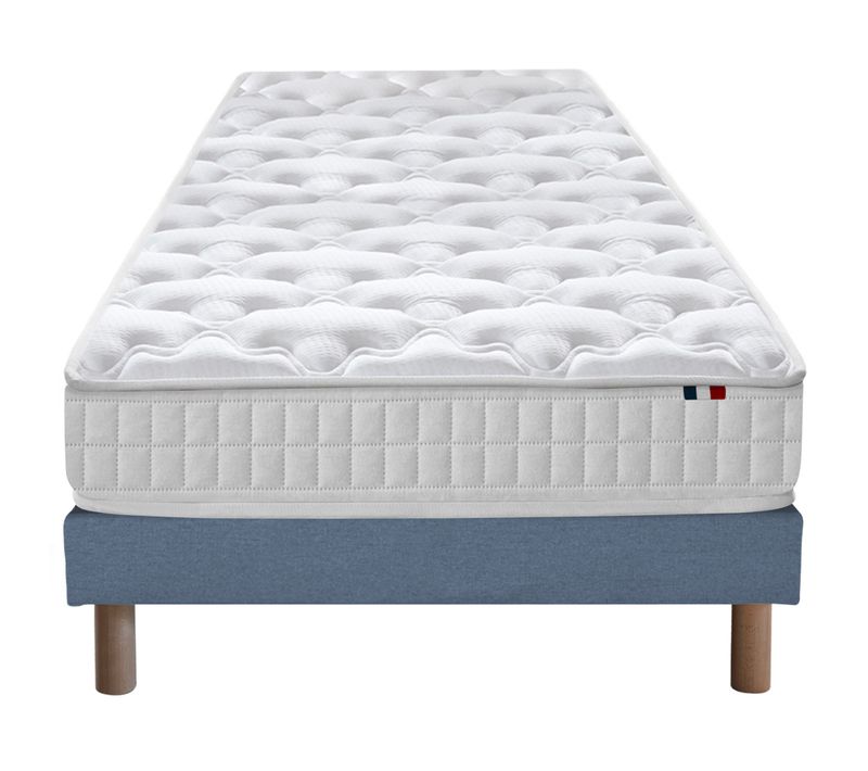 Ensemble Matelas Ressorts 5 Zones Etoile + Sommier 90x190 Sommier Bleu Denim