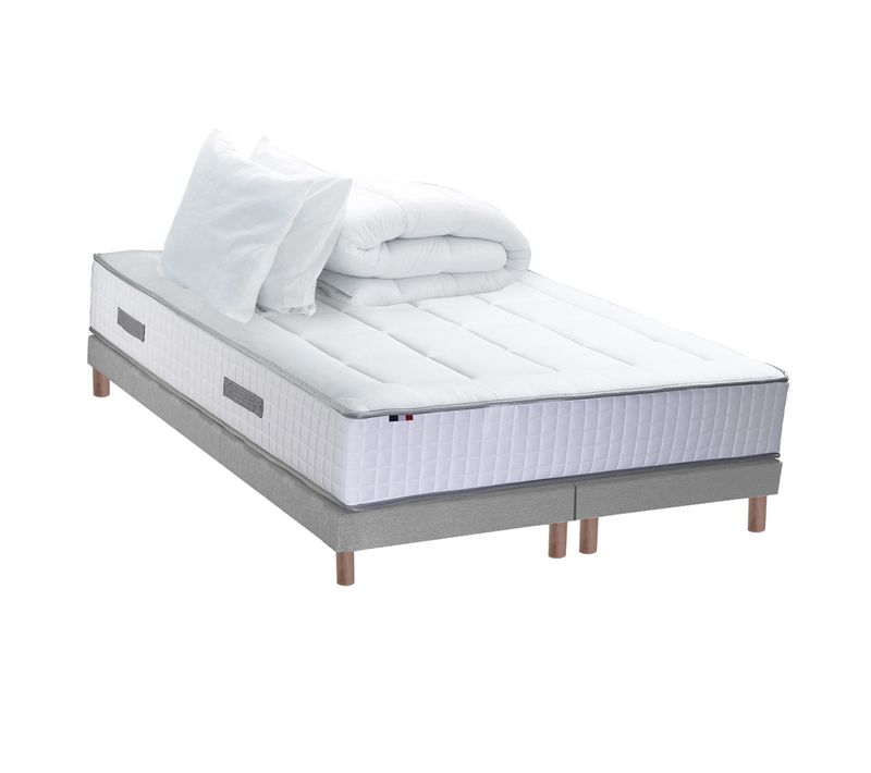 Pack Matelas Ressort 7 Zones + Memoire De Forme + Sommier + Couette + Oreillers Bellagio 2x80x200cm