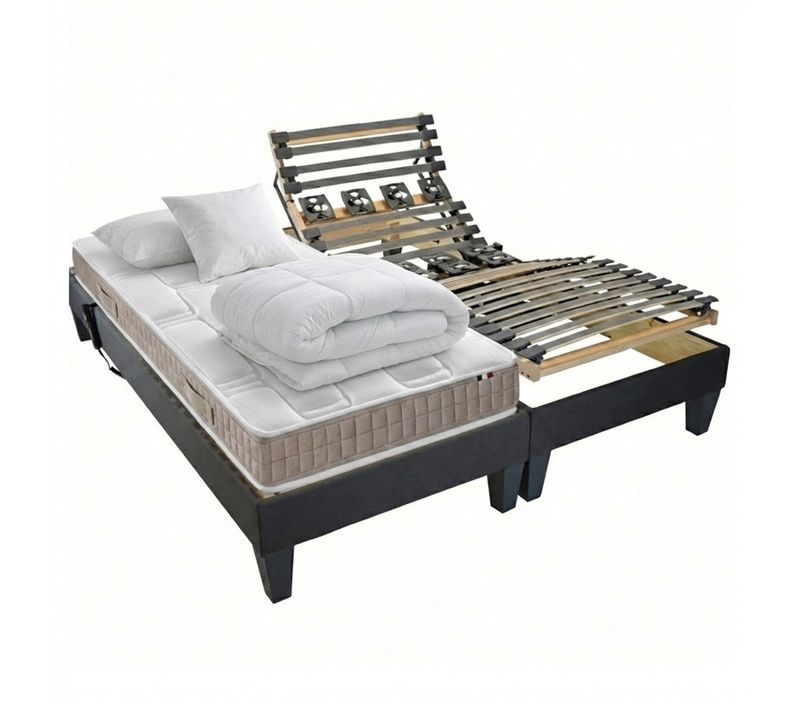 Lit Electrique 100% Latex 5 Zones 85kg/m3 +couette + Oreillers + Sommier 2x80x200cm