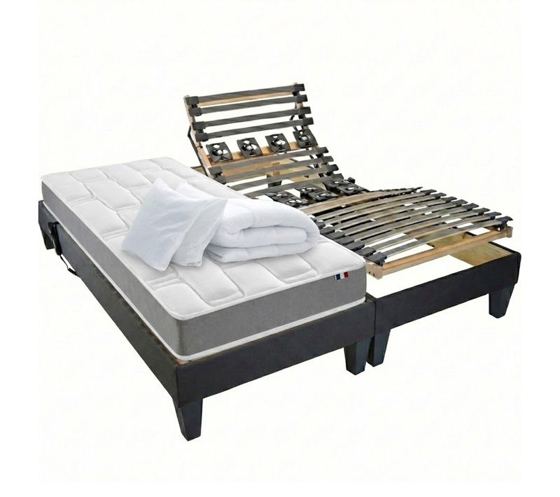 Lit Electrique Memoire De Forme +couette + Oreillers + Sommier 2x80x200cm