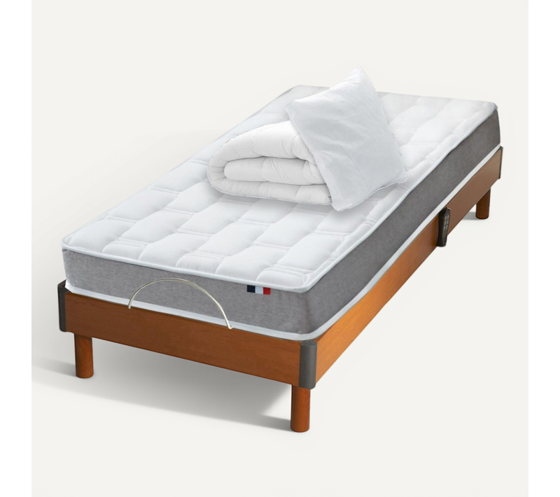 Lit Electrique Memoire De Forme + Couette + Oreillers + Sommier 90x190cm
