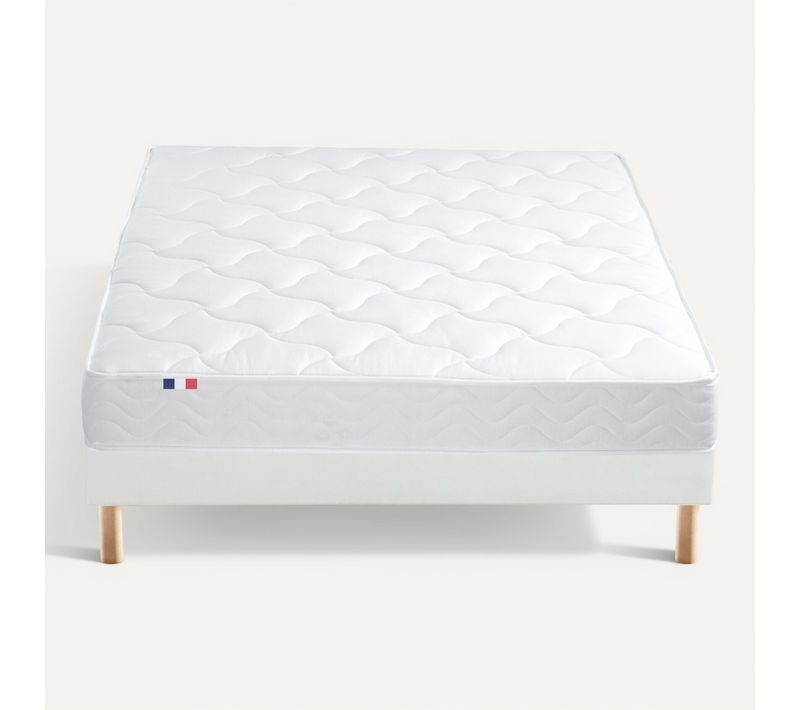 Pack matelas ressorts ép.19 cm +sommier +oreillers +couette +pieds 160x200cm EVASIA