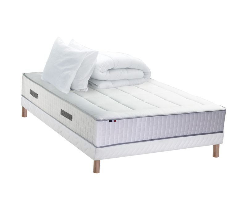 Ensemble Matelas Hybride 7 Zones Mémoire De Forme + Sommier Et Couette 2x90x200