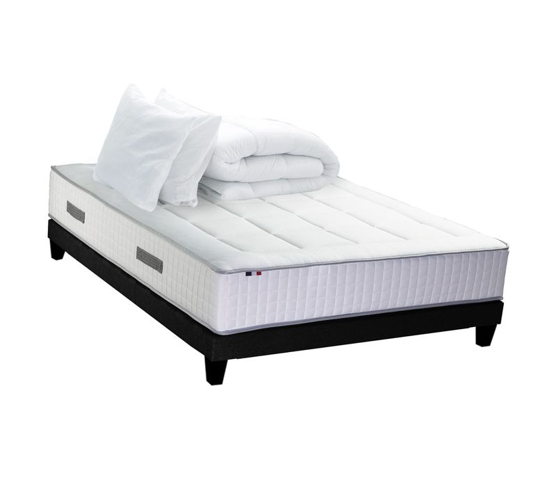 Ensemble Matelas Hybride + Sommier + Couette +oreillers 140x190