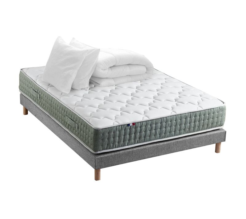 Matelas Ressort 7 Zones Sommier Couette Oreillers 140 X 190 Gris