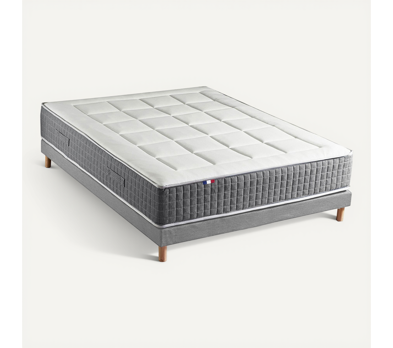 Matelas Ressort 7 Zones + Sommier Max 140 X 190 Gris Chiné