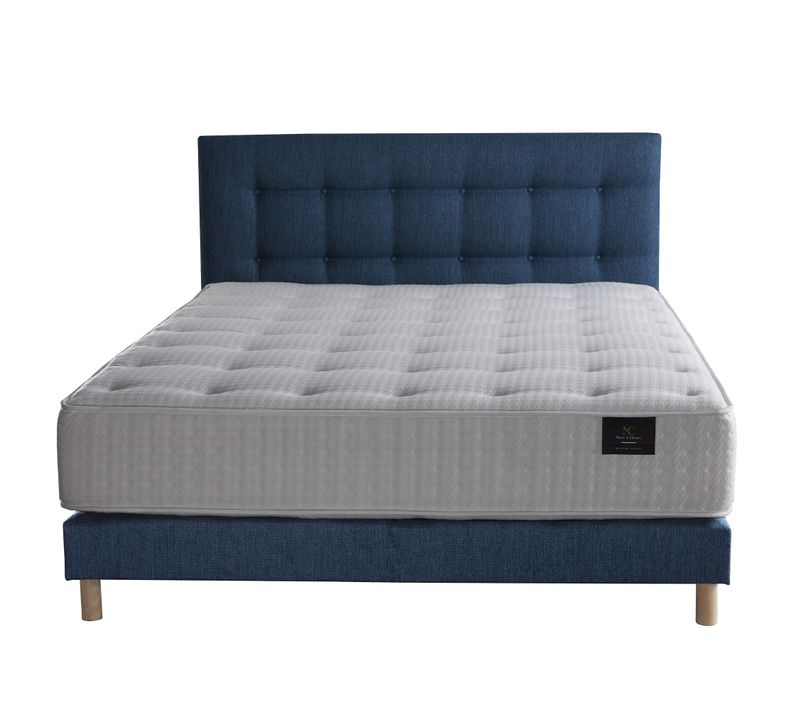 Ensemble Artémis + Tête De Lit Matelas Ressorts Accueil Mémoire De Forme & Latex Bleu Marine 140x190