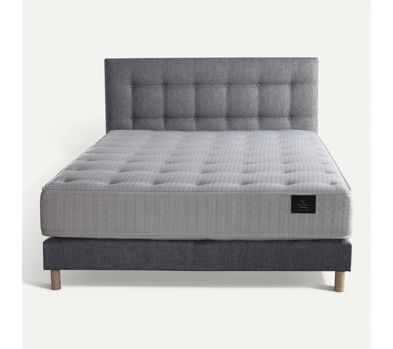 Ensemble Hécate + Tête De Lit Matelas Ressorts Ensachés Mémoire De Forme Gris 140x190