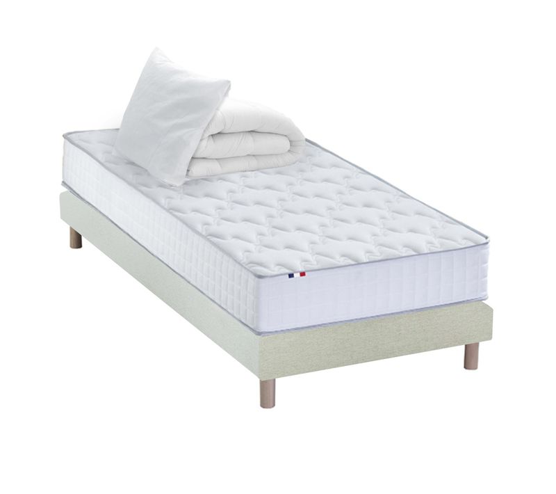 Pack Matelas Ressorts Astre Sommier Couette Et Oreillers Français 90 X 190 Sommier Beige