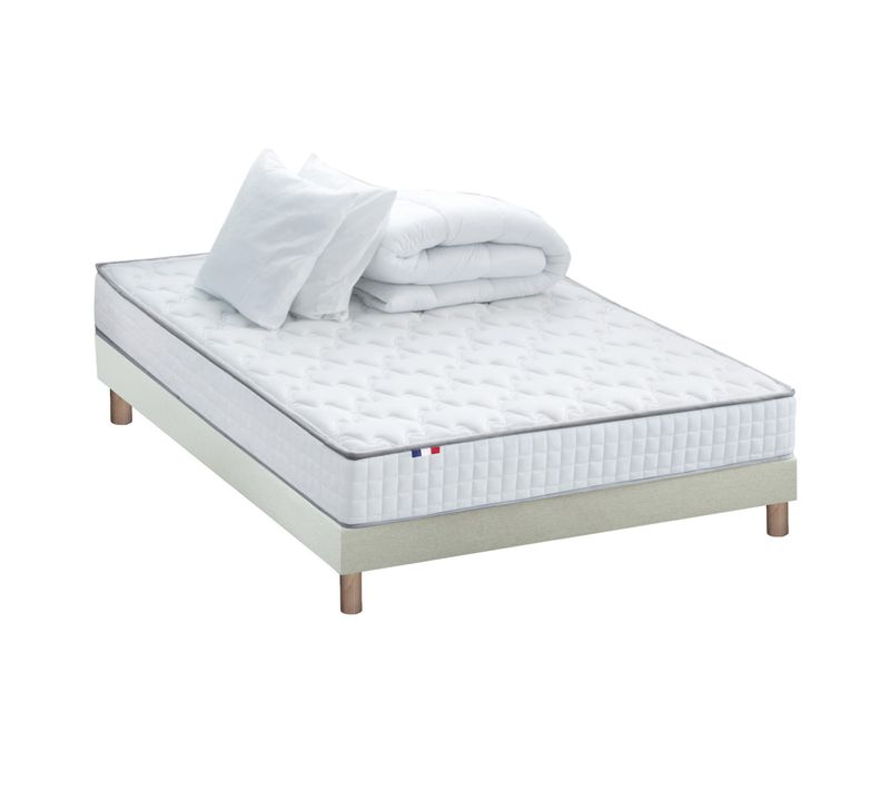 Pack Matelas Ressorts Astre Sommier Couette Et Oreillers Français 140 X 190 Sommier Beige