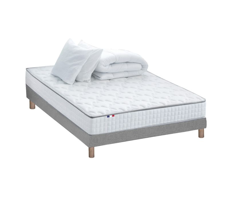 Pack Matelas Ressorts Astre Sommier Couette Et Oreillers Français 140 X 190 Sommier Gris