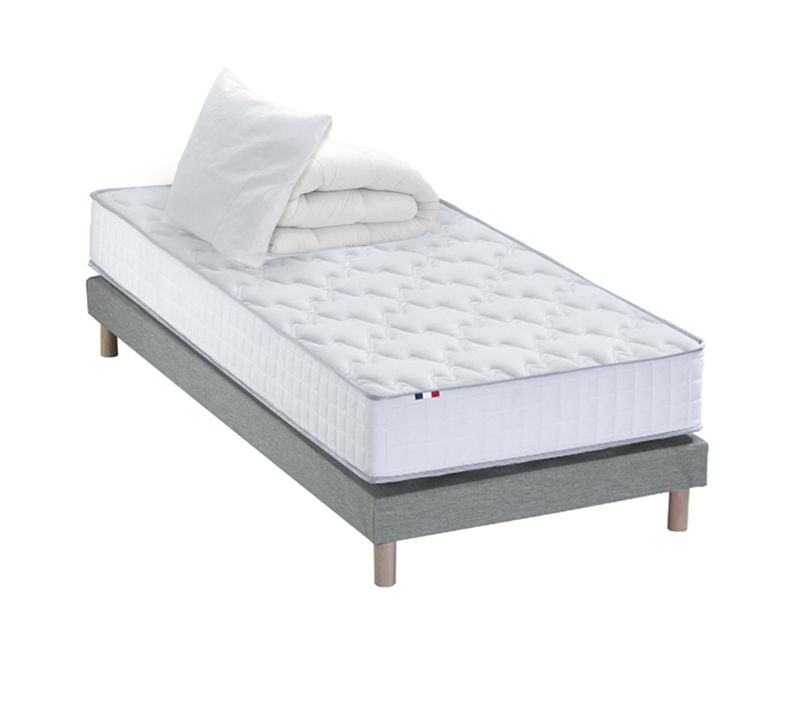 Pack Matelas Ressorts Astre Sommier Couette Et Oreillers Français 90 X 200 Sommier Gris