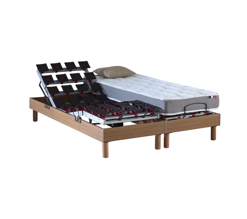 Lit Électrique Relaxation à Plots + Matelas Mousse Mémoire De Forme 160x200 Cm