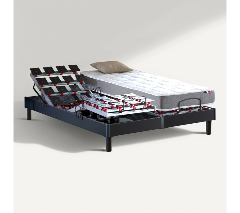 Lit Électrique Relaxation à Plots + Matelas Mousse Et Mémoire De Forme 180x200 Cm