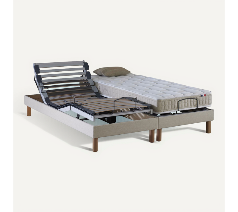 Lit Électrique De Relaxation Lattes + Matelas 100% Latex Beige 180x200 Cm