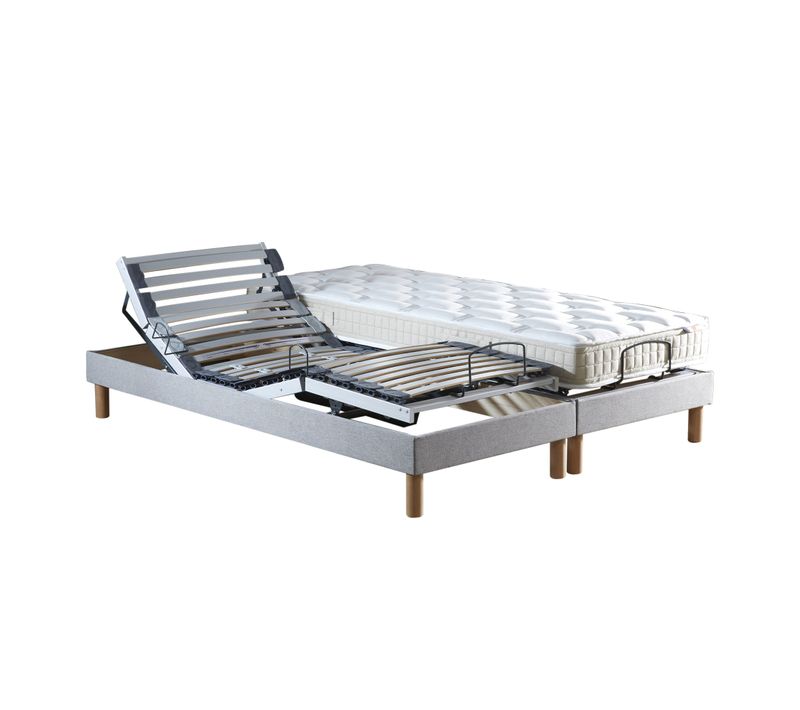 Lit Électrique De Relaxation Lattes + Matelas 100% Latex Gris Clair 180x200 cm
