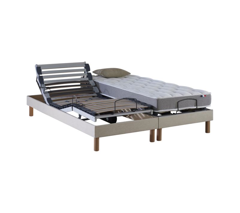 Lit Électrique Relaxation Lattes + Matelas Mousse Mémoire De Forme X190 beige 140x190 cm