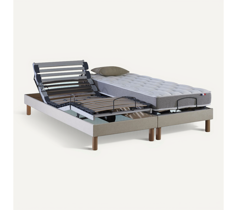 Lit Électrique Relaxation Lattes + Matelas Mousse Mémoire De Forme X190beige 180x200 Cm