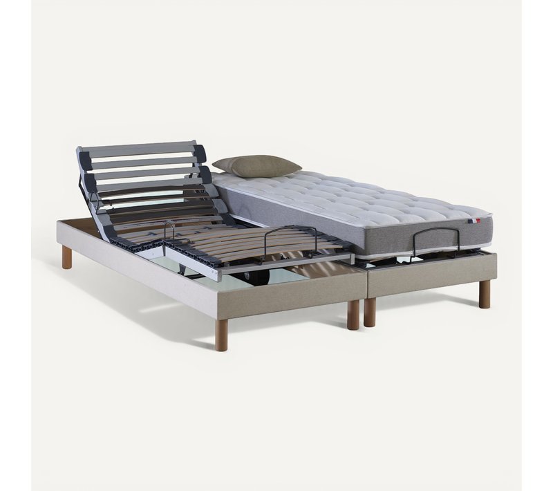 Lit Électrique Relaxation Lattes + Matelas Mousse 35hr Beige 140x190 cm