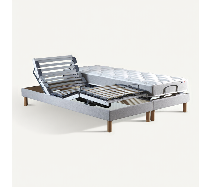 Lit Électrique Relaxation Lattes + Matelas Mousse 35hr Gris Clair 140x190 cm