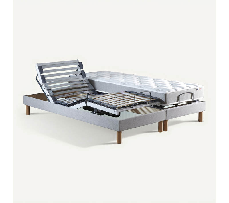 Lit Électrique Relaxation Lattes + Matelas Mousse 35hr Gris Clair 180x200 Cm