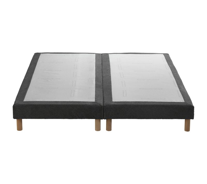 Sommier Tapissier Eden Gris Anthracite Bois Massif Chenille Bouclettes 2x90x200