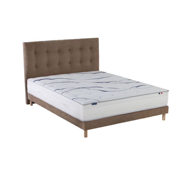 Ensemble Matelas Mousse HD Nuvia + Sommier + Tête De Lit Chenille Bouclettes Moka 140x190