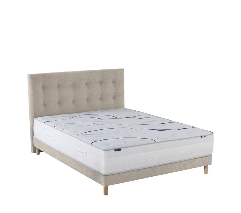 Ensemble Matelas Mousse Elysia + Sommier + Tête De Lit Chenille Bouclettes Crème Crème 140x190