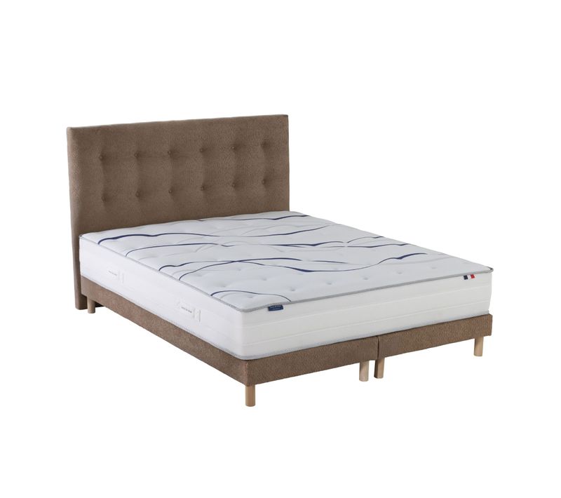 Ensemble Matelas Mousse HD Serena + Sommier + Tête De Lit Chenille Bouclettes Moka 2x90 X 200