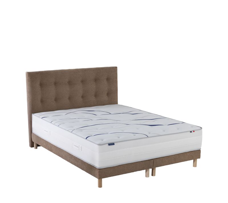 Ensemble Matelas Mousse 180x200 (2x90x200) Altea + Sommier + Tête De Lit Chenille Bouclettes Moka