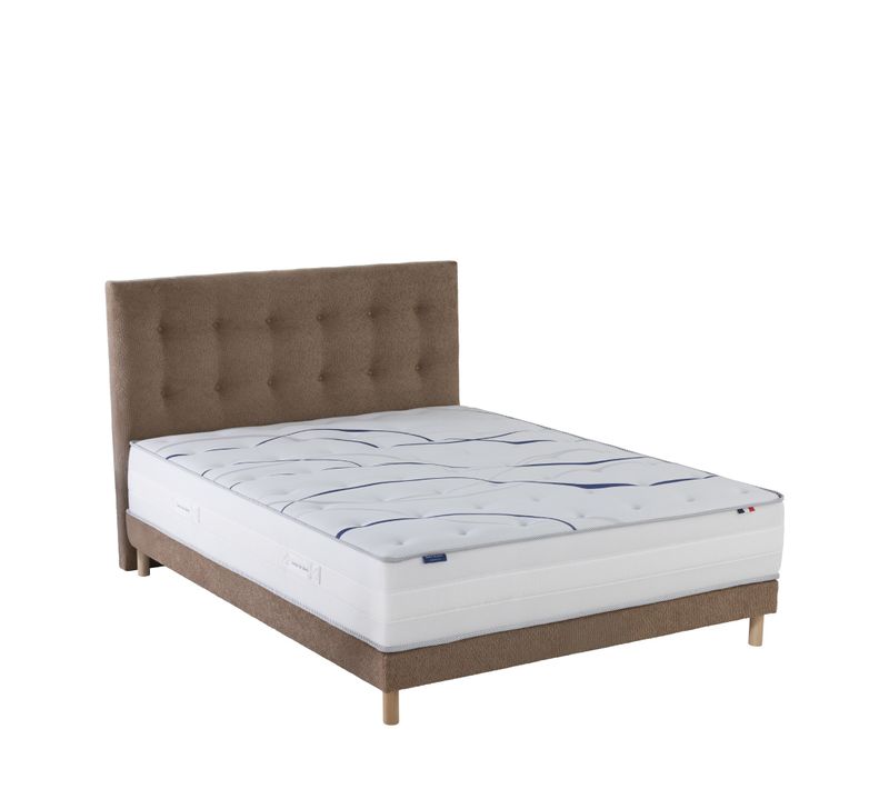 Ensemble Matelas Mousse 140x200 cm Altea + Sommier + Tête De Lit Chenille Bouclettes Moka