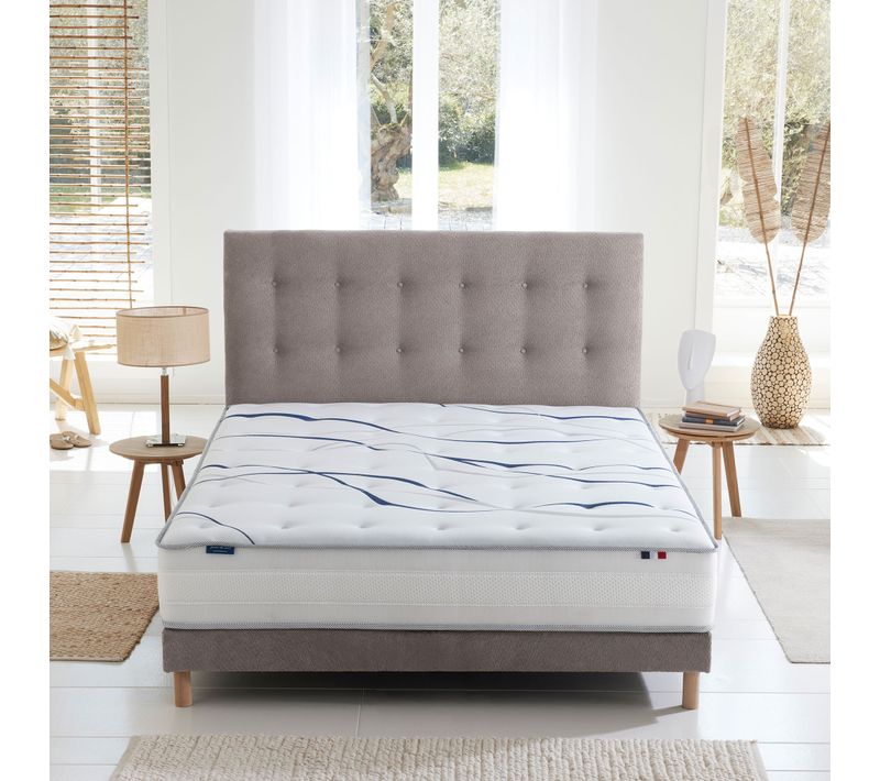 Matelas Mousse HD Nuvia Sommier Chenille Bouclettes Gris 140x190